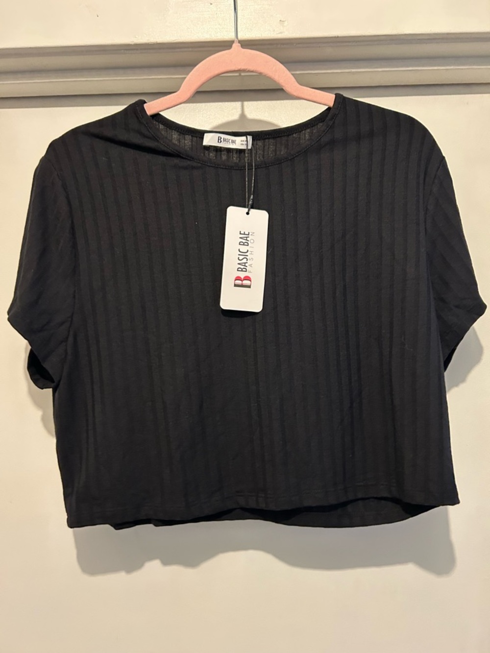 Basic Bae Black Ribbed Short Sleeve Crop Top